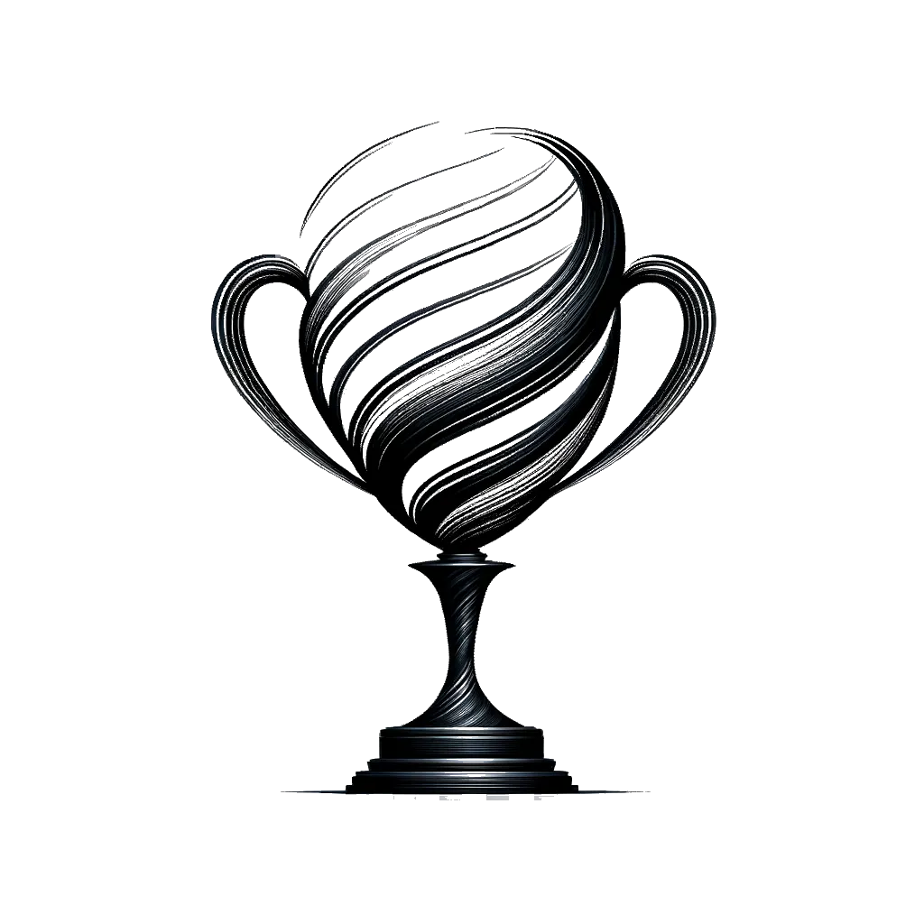 Drawing of a trophy cup in black and white depicting the theme of accomplishment.