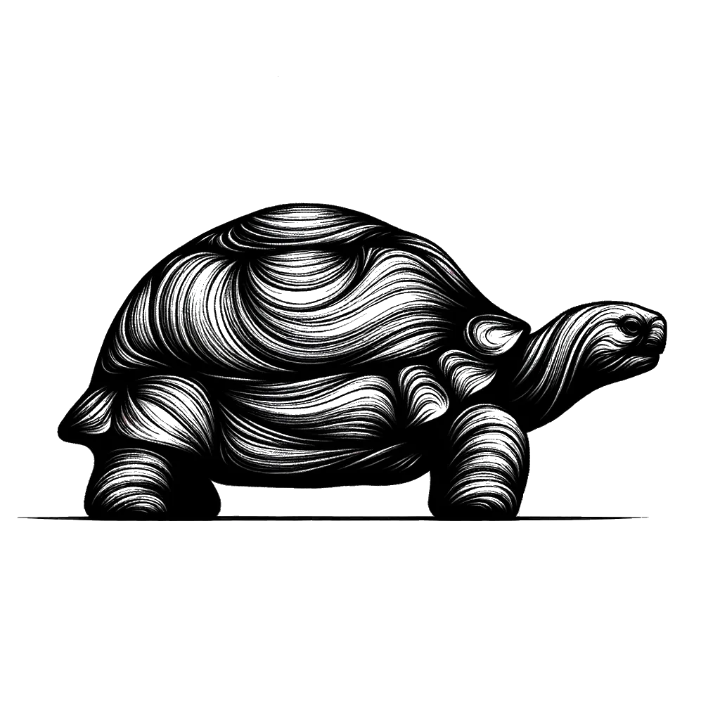 Drawing of an old tortoise in black and white depicting the theme of aging.