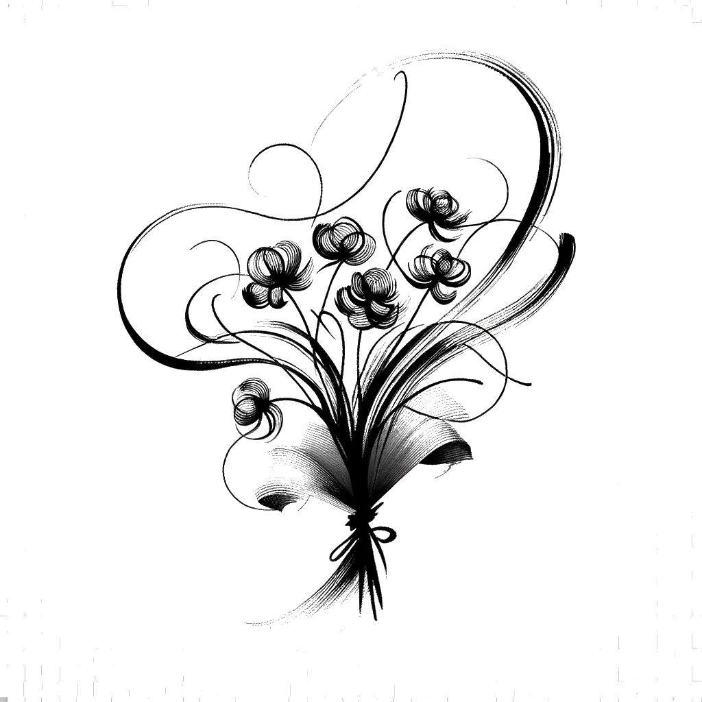 Drawing of a bouquet of flowers in black and white depicting the theme of appreciation.