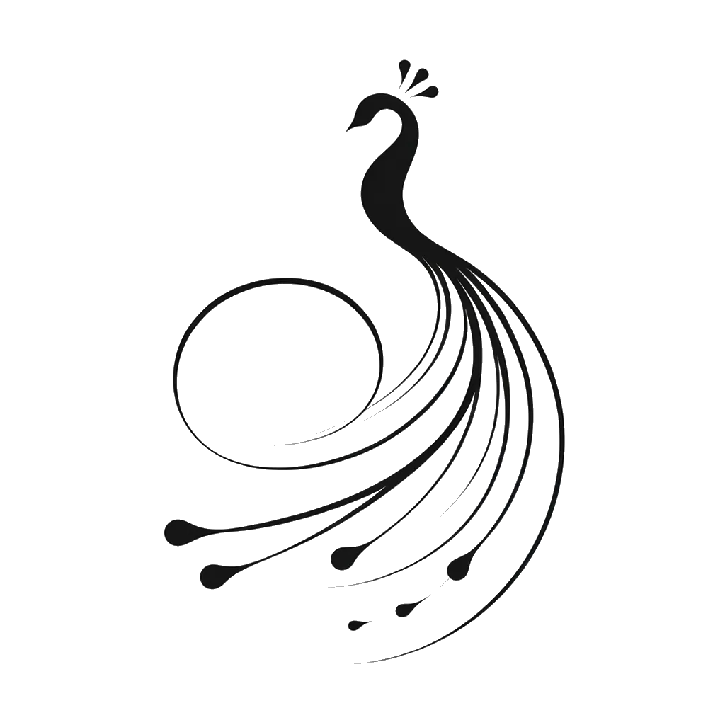 Drawing of a peacock in black and white depicting the theme of attention seekers.