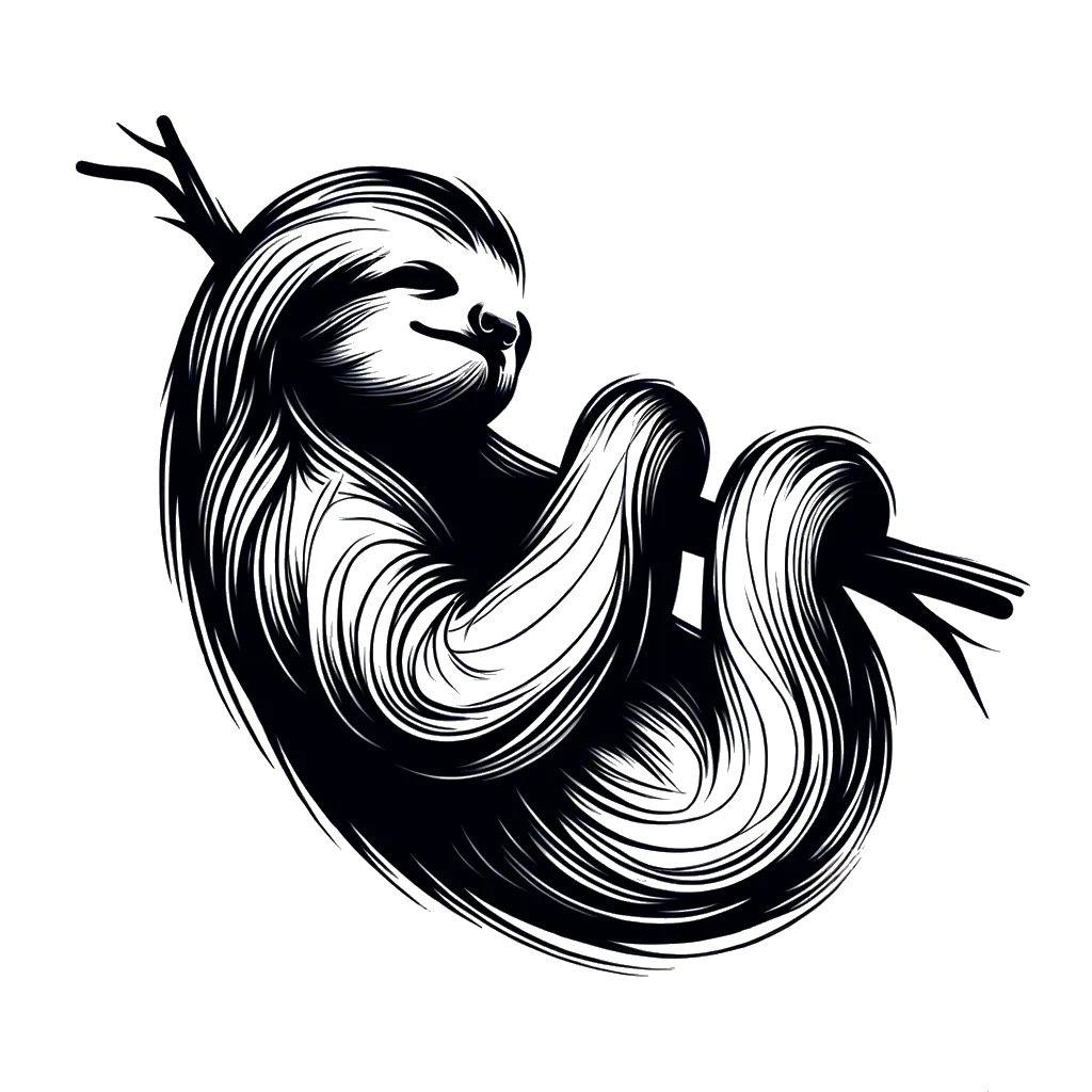 Drawing of a sleeping sloth  in black and white depicting the theme of boredom.