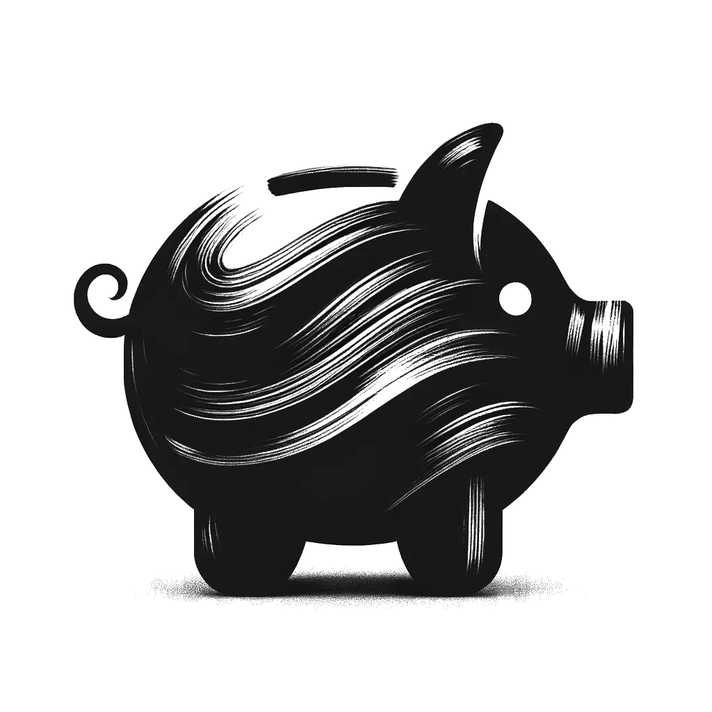 Drawing of a piggy bank in black and white depicting the theme of budgeting.