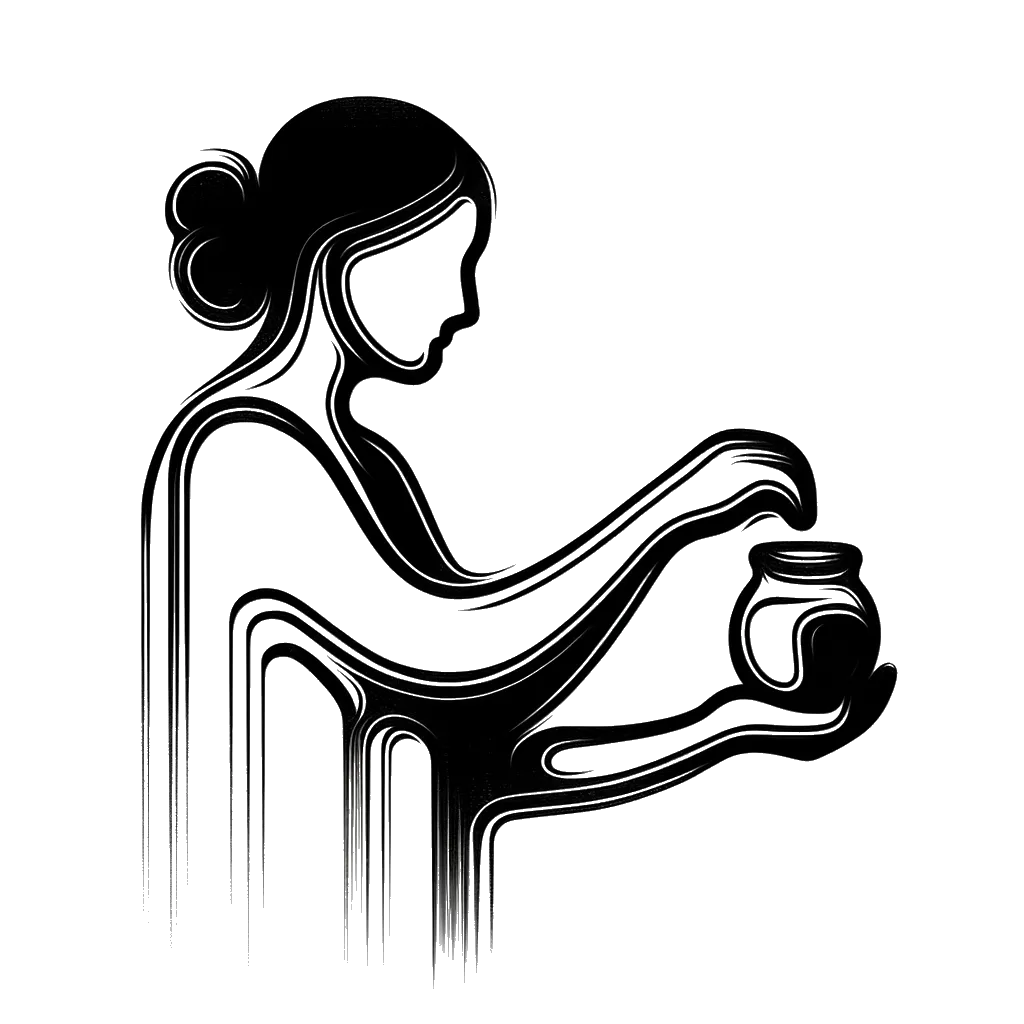 A drawing of a  woman collecting for charity in the street depicting the theme of charity in black and white