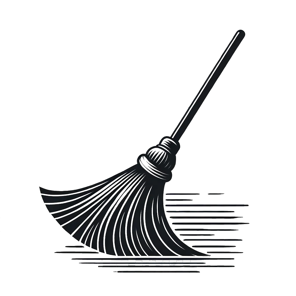 A drawing of an old fashioned broom depicting the theme of chores in black and white