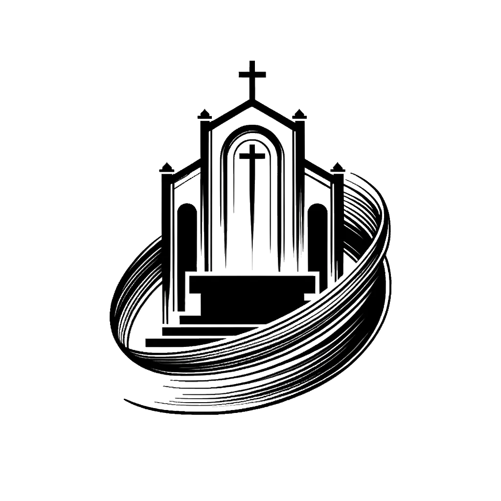 A drawing of a church altar depicting the theme of consecration in black and white
