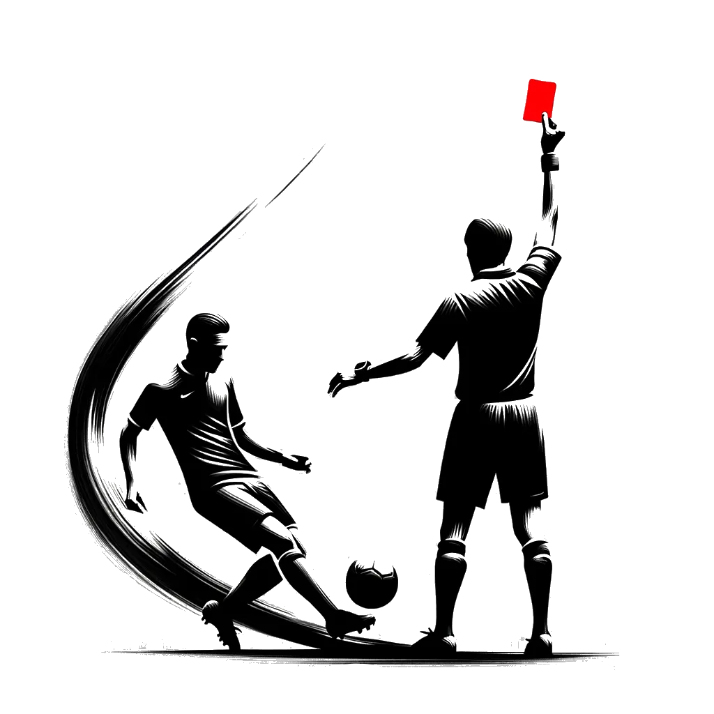 A drawing of  football referee holding up a red card in front of a  player depicting the theme of criticism in black and white