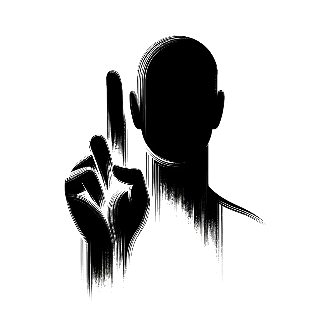 A drawing of a person holding their finger up to say no in black and white depicting the theme of discouragement