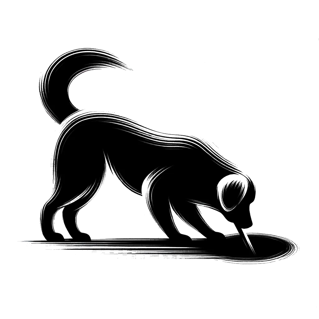 A drawing of a dog digging a hole in the back garden in black and white depicting the theme of disobedience