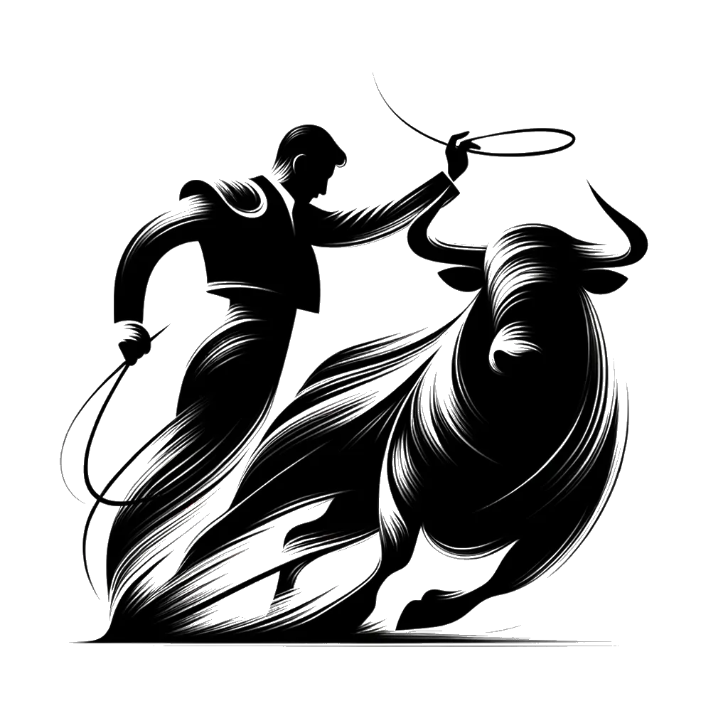 A drawing of a matador and bull in black and white depicting the theme of distraction