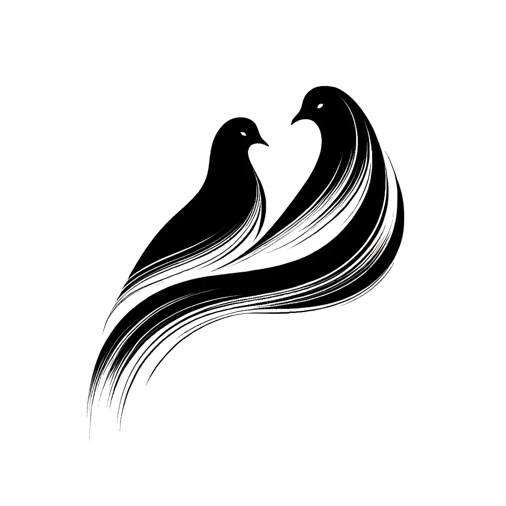A drawing of two doves in black and white depicting the theme of doves