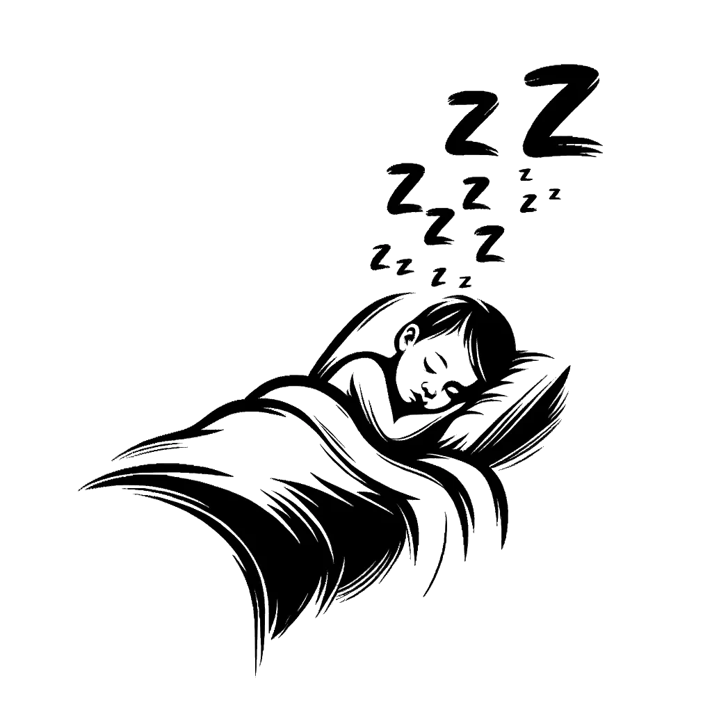 A drawing of a person in bed with zzz signs in black and white depicting the theme of dreams