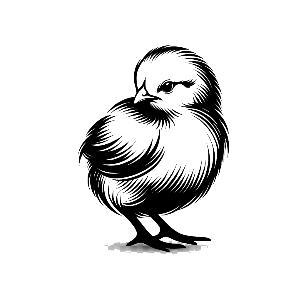 a baby chick  in black and white.