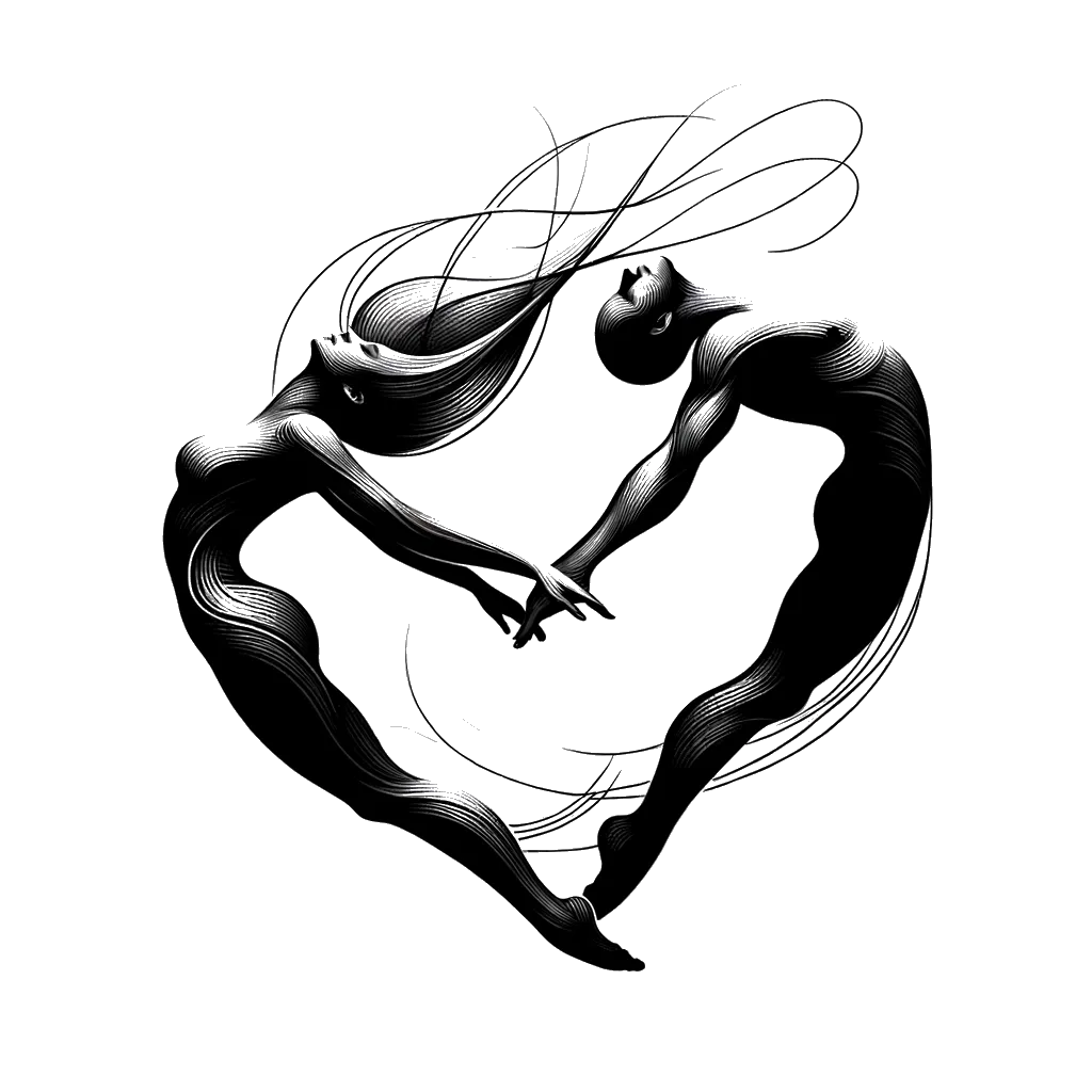 two synchronized male and female divers depicting the theme of equality in black and white.