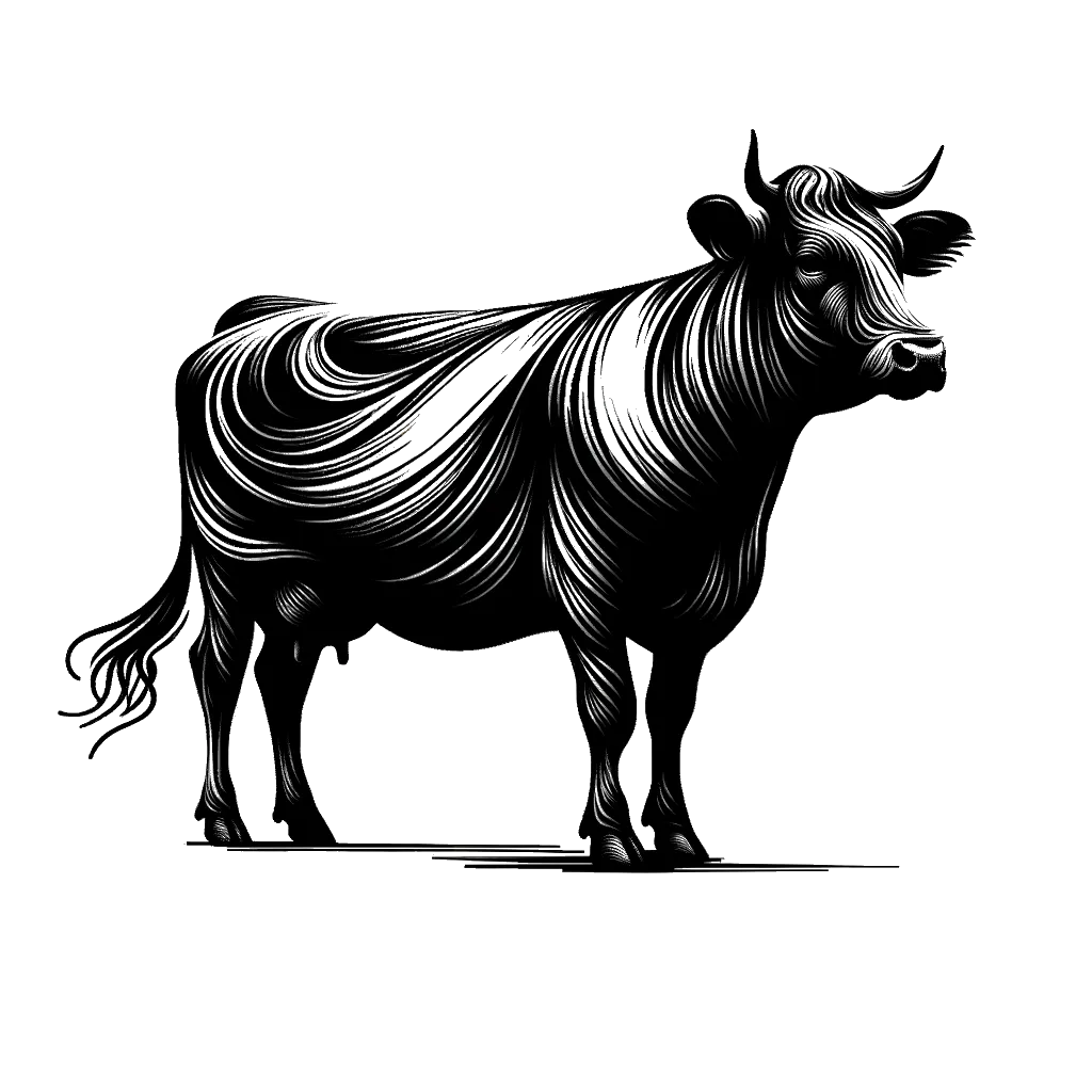 a realistic cow depicting the theme of farming in black and white.