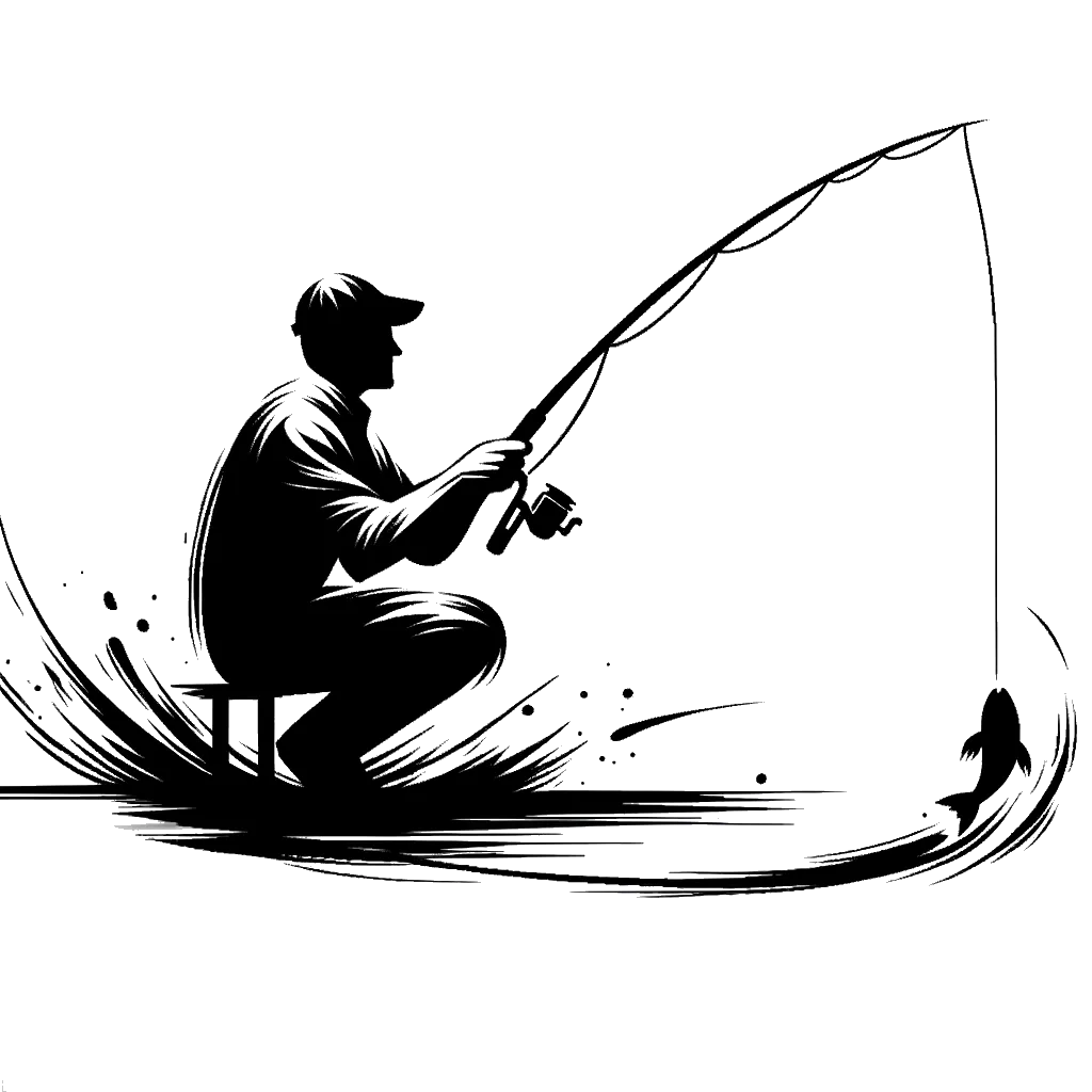 a man fishing depicting the theme of fishing in black and white.
