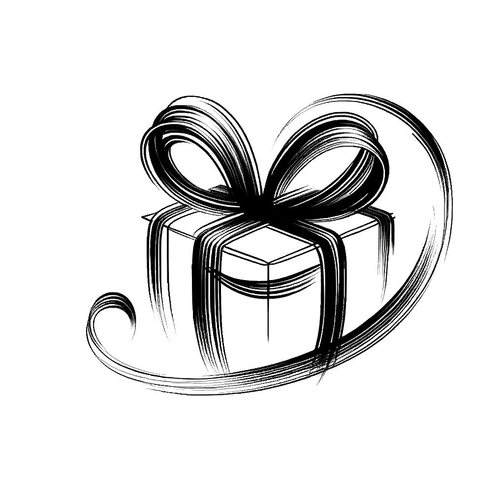 a wrapped present depicting the theme of gifts in black and white.