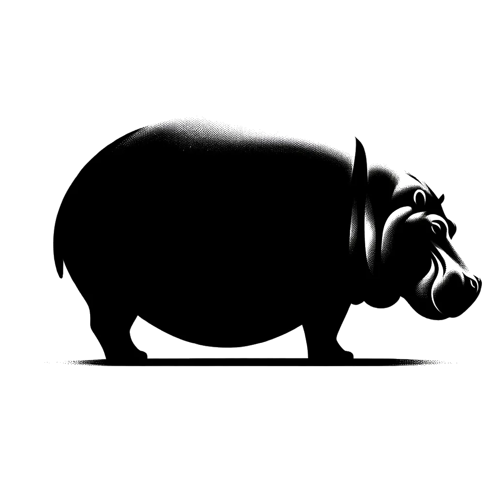 a realistic fat hippo depicting the theme of gluttony in black and white.