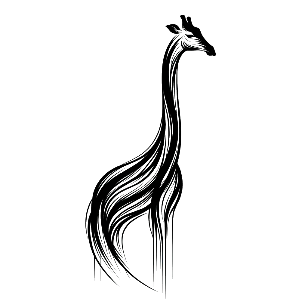 a tall giraffe depicting the theme of growth in black and white.