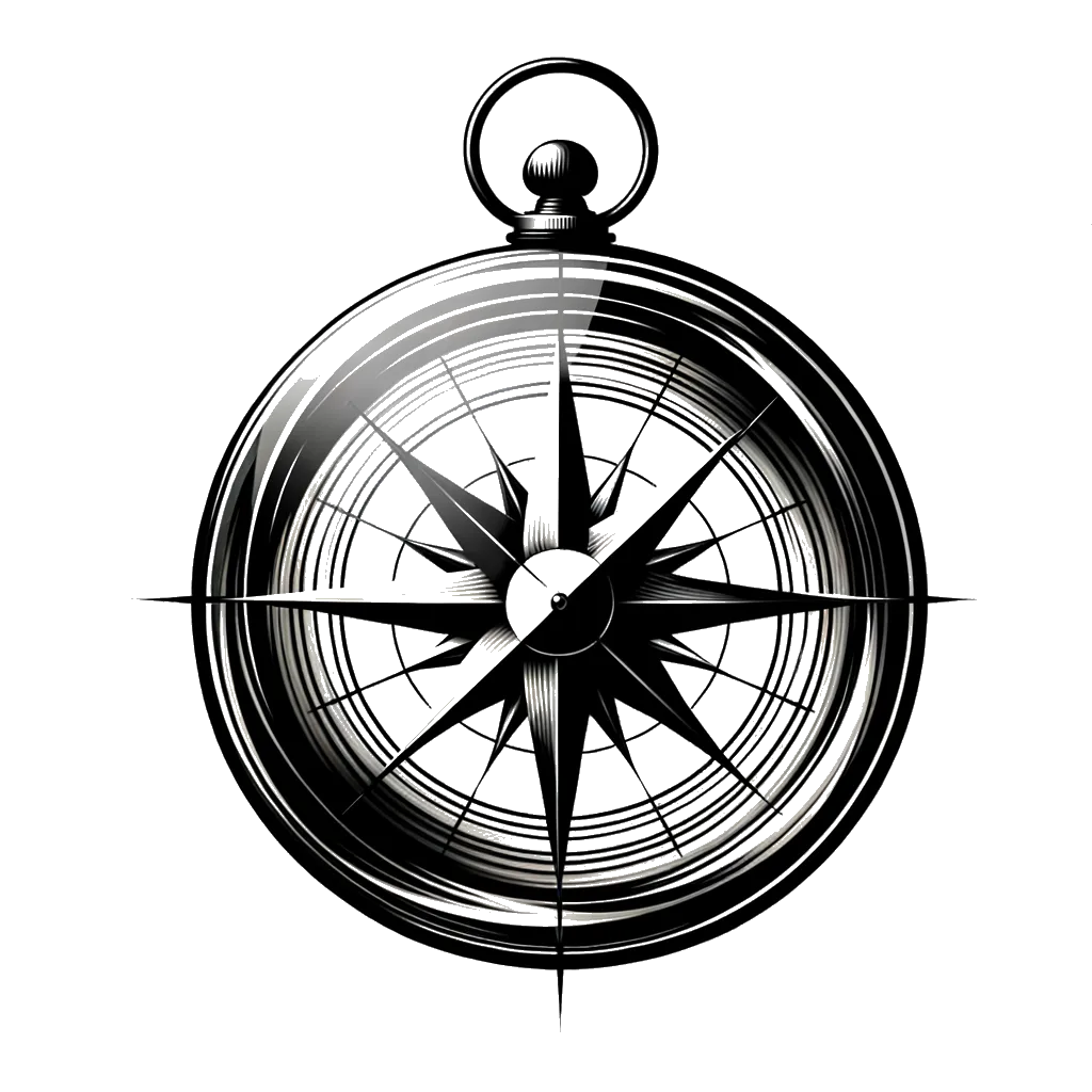 an old fashioned victorian compass depicting the theme of guidance in black and white.