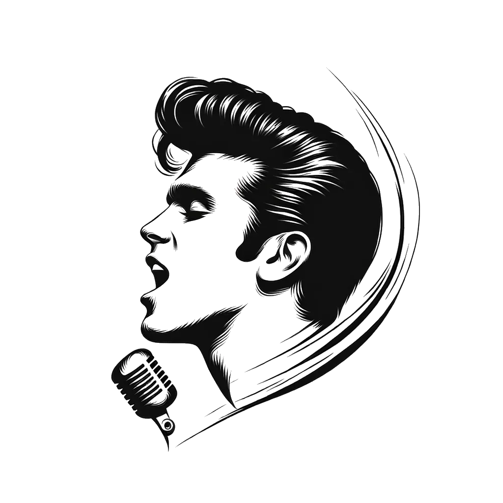Elvis Presley depiciting the theme of hair in black and white.