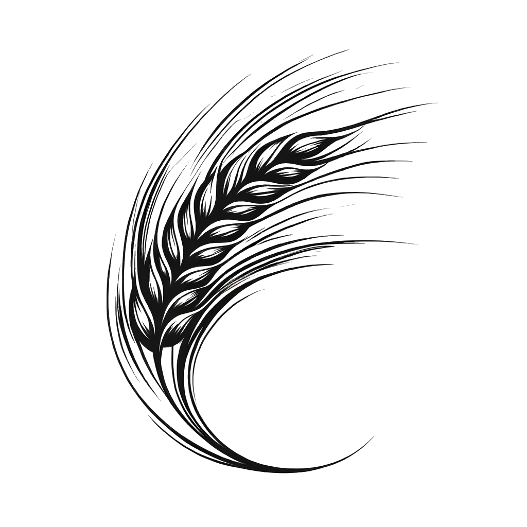 a head of wheat depicting the theme of harvest in black and white.