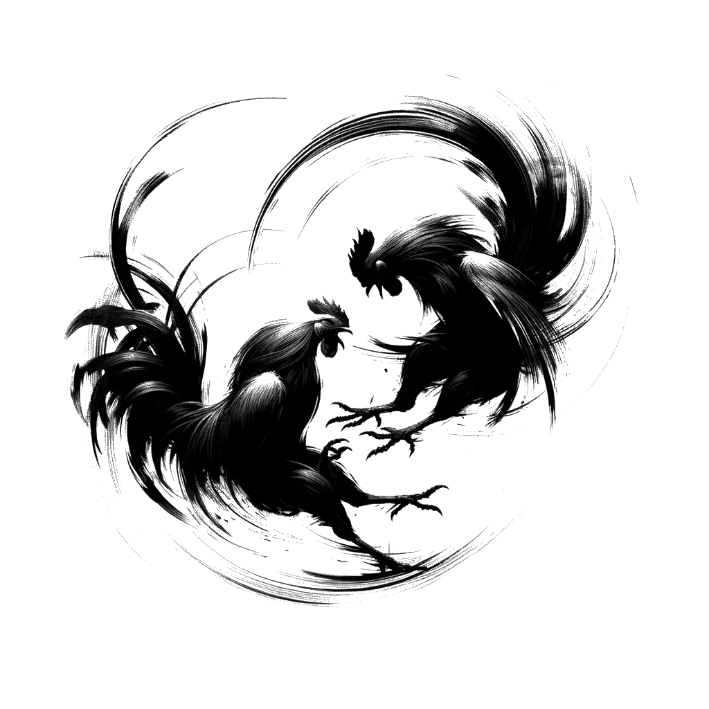 two roosters fighting depicting the theme of hate in black and white.