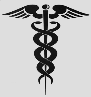 the symbol for medicine depicting scriptures on healing in black and white.