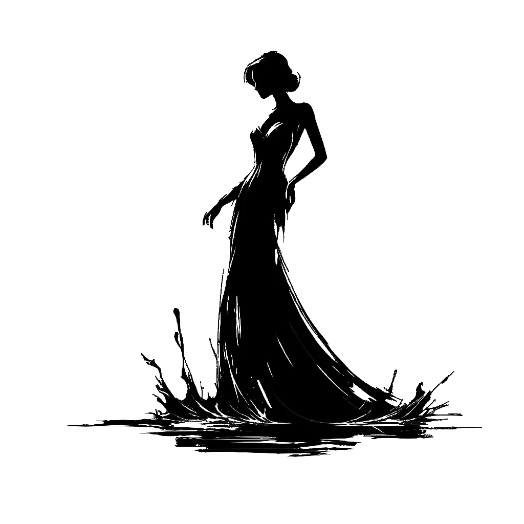 A woman wearing an evening dress looking shocked as shes splashed by a car driving through a puddle depicting the theme of Impurity in black and white.