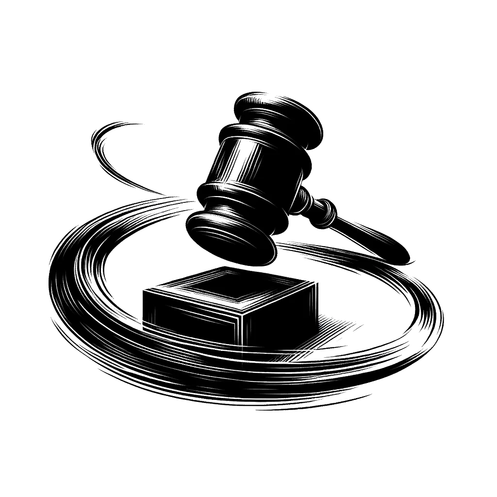 a judges gavel striking a block depicting the theme of judgment in black and white.