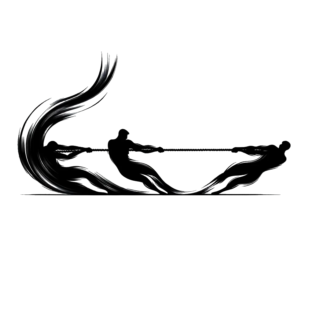 a tug of war game depicting the theme of limits in black and white.