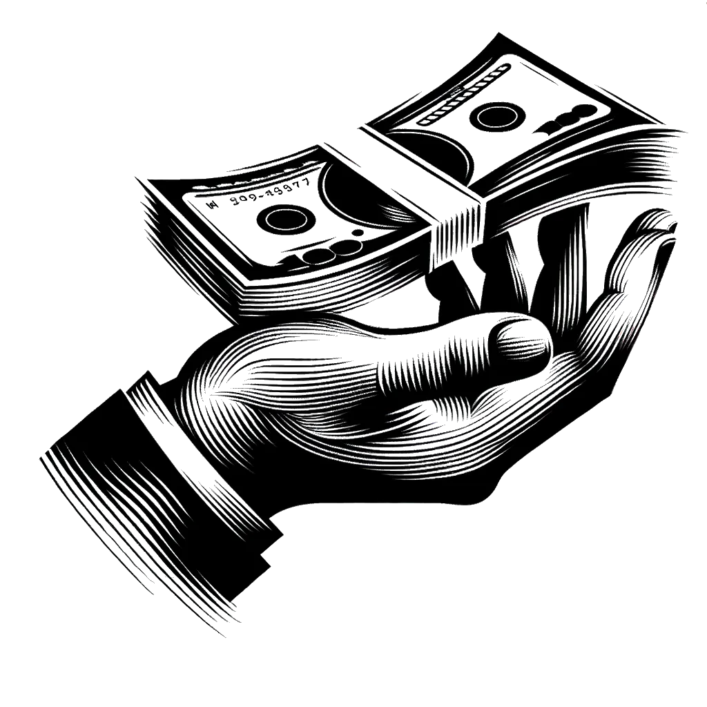 a hand holding out a bundle of cash depicting the theme of loans in black and white.