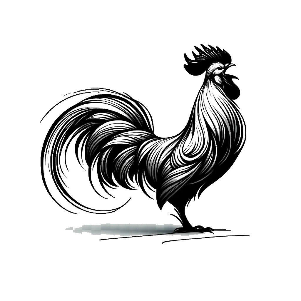 a cockerel crowing depicting the theme of morning in black and white.