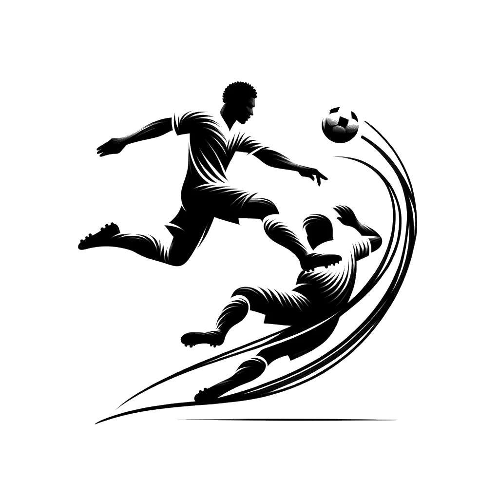 a realistic amerian football player jumping over an oppostion player with the ball depicting the theme of opportunity in black and white.