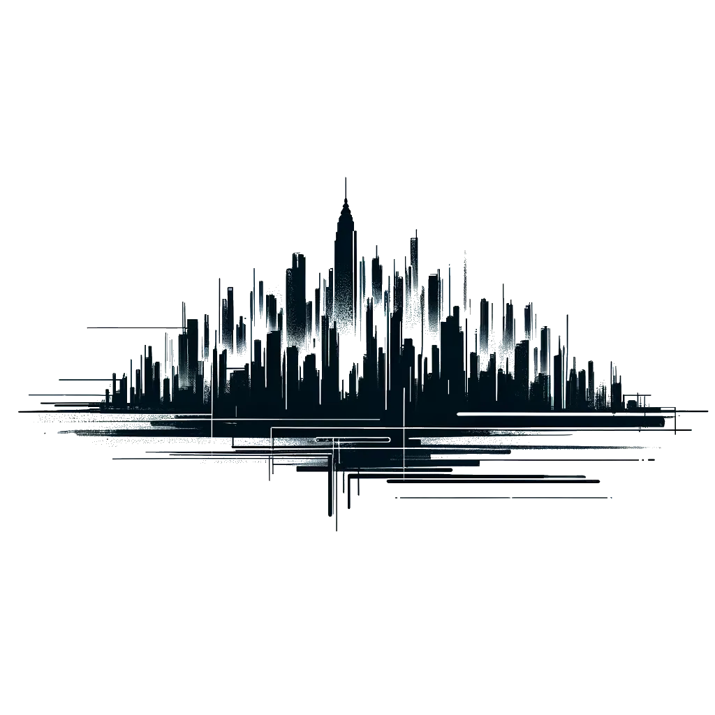 a realistic big city skyline depicting the theme of population in black and white.