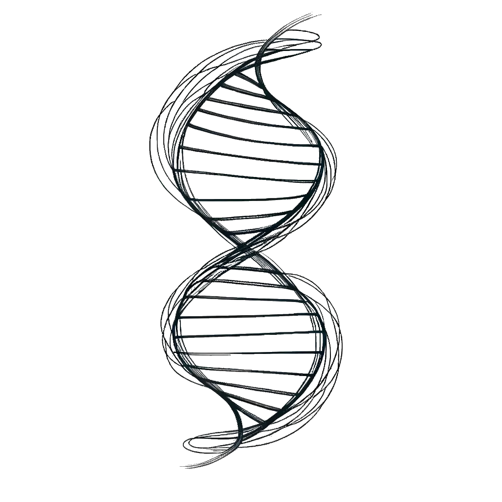 a realistic DNA double helix depicting the theme of predetermination in black and white.
