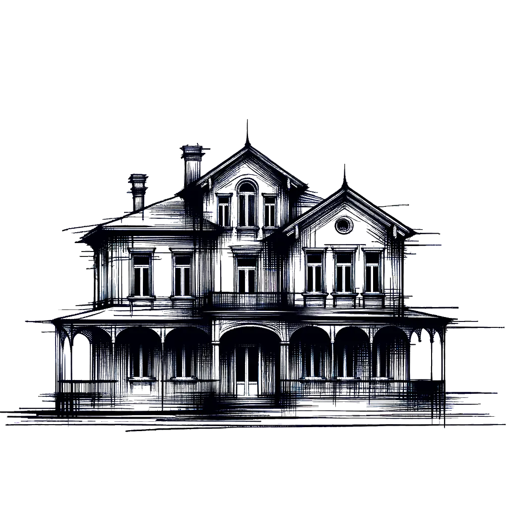 a realistic georgian house depicting the theme of property in black and white.