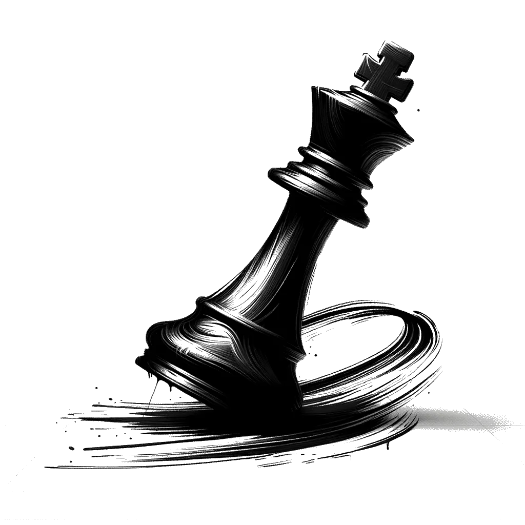 a king chess piece thats been knocked over depicting the theme of quitting in black and white.