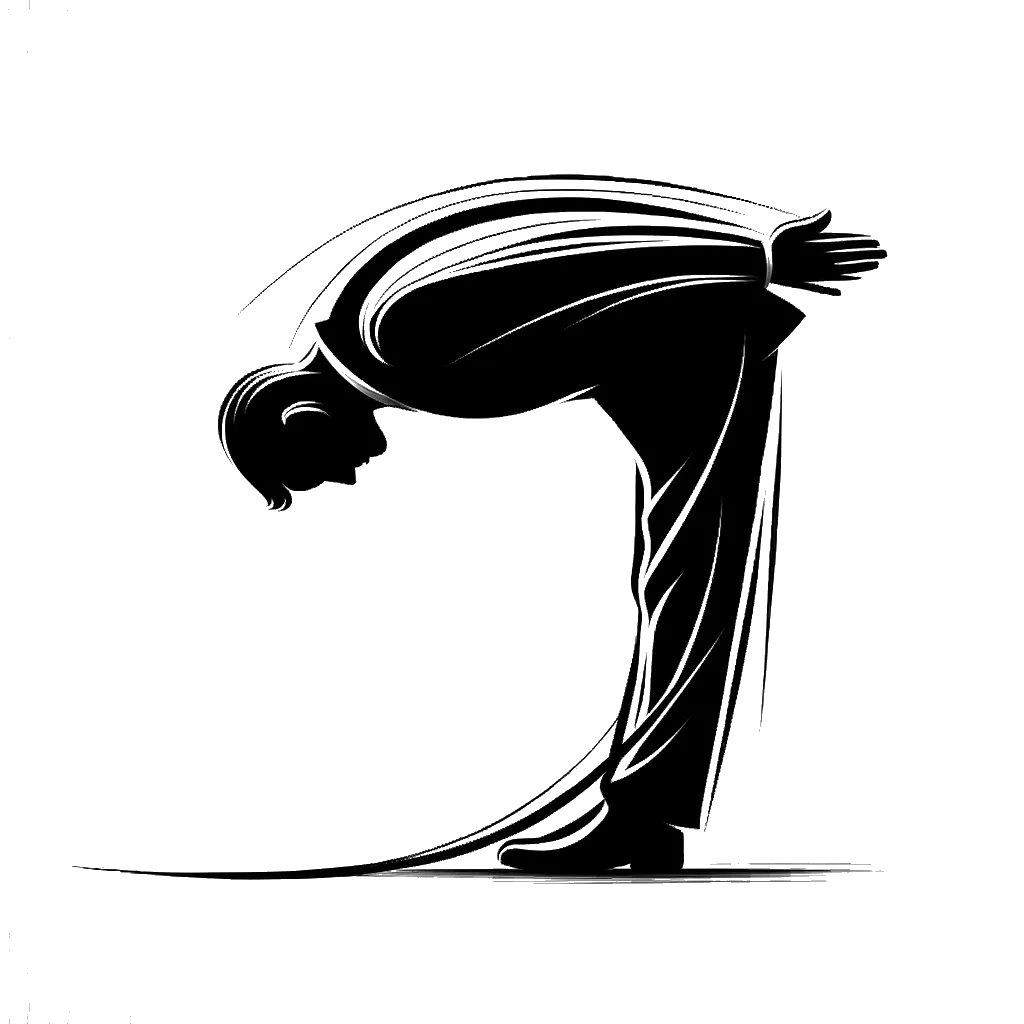 a bowing man depicting the theme of respect in black and white.