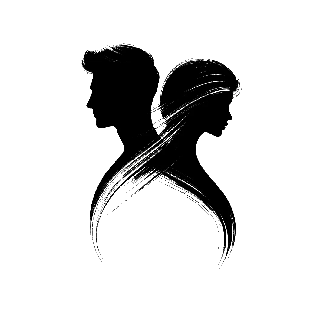 a couple with their backs to each other depicting the theme of separation in black and white.