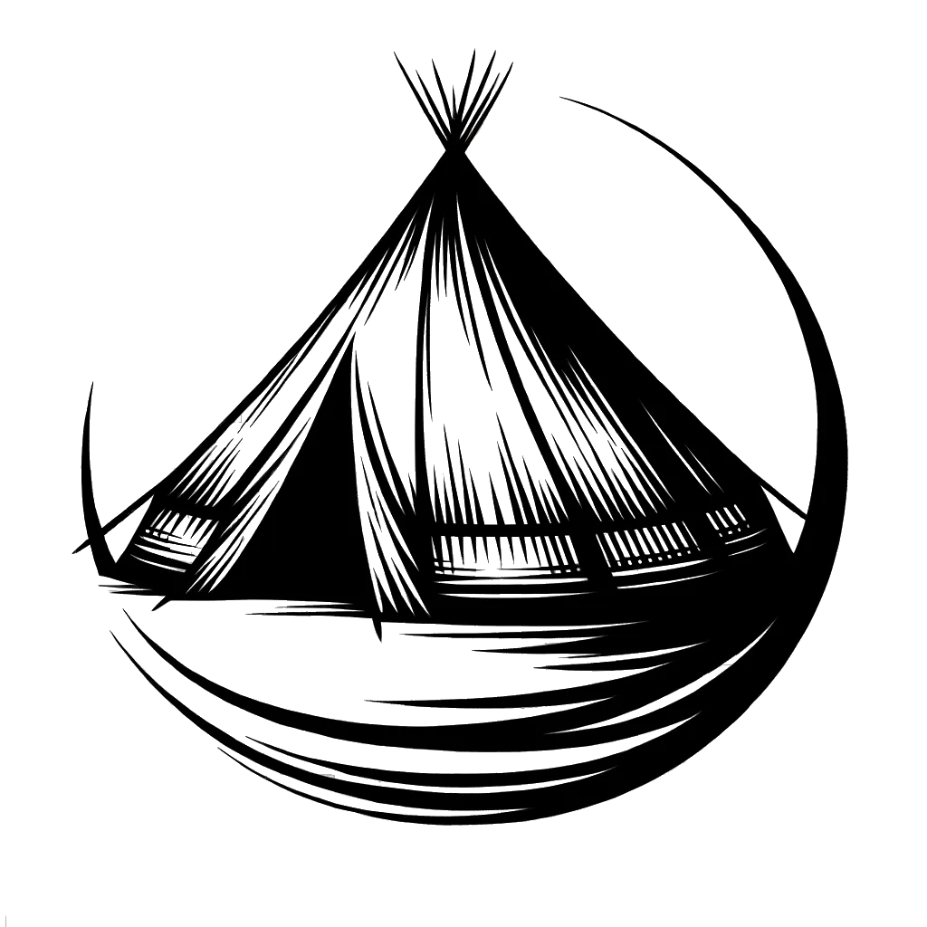a American Indian tent depicting the theme of shelter in black and white.