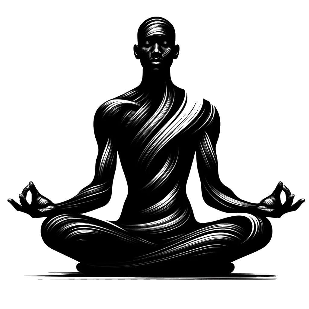 a man meditating depicting the theme of stillness in black and white.