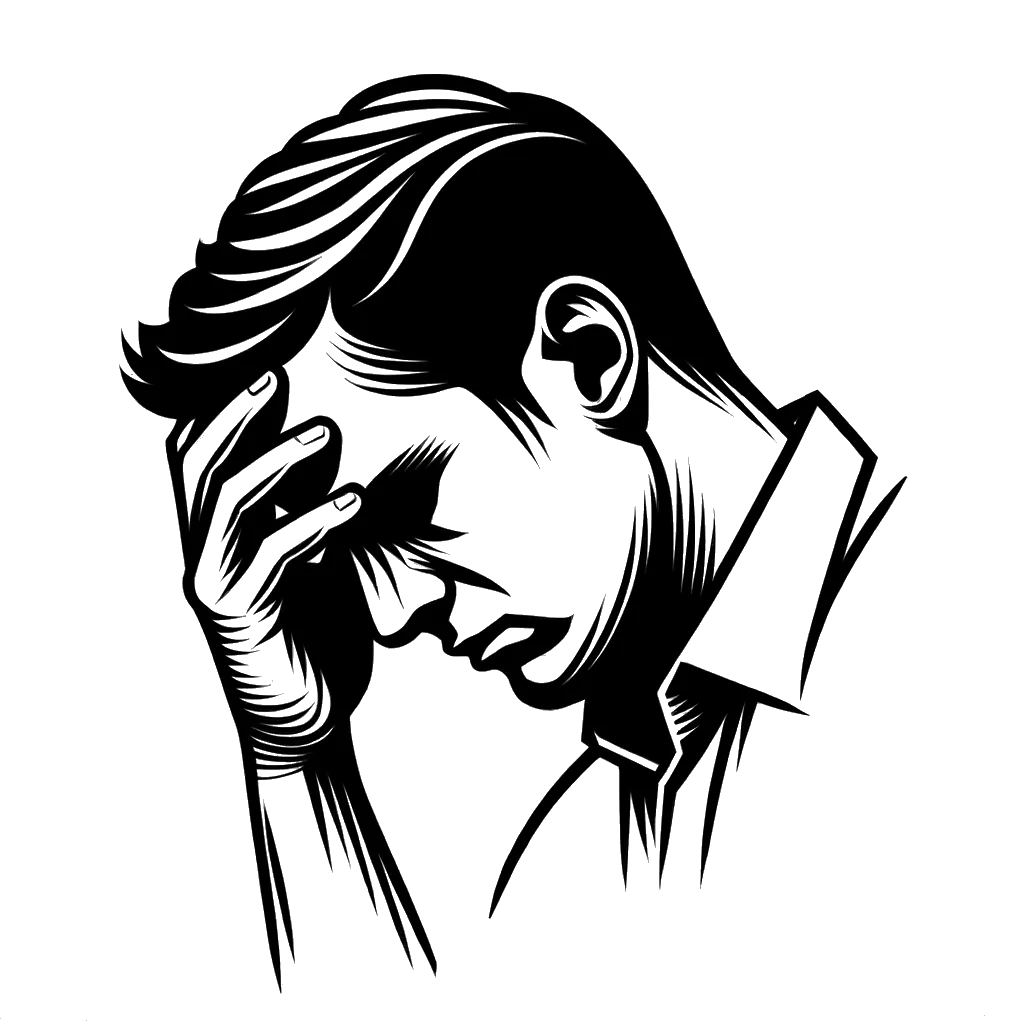 a man looking very stressed depicting the theme of stress in black and white.