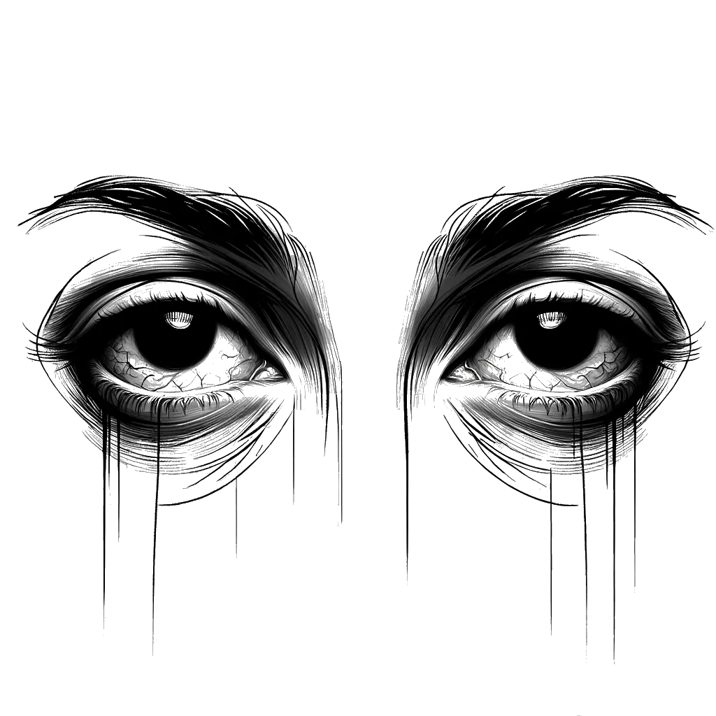  extremely tired eyes with undereye rings and bags depicting the theme of tired in black and white.