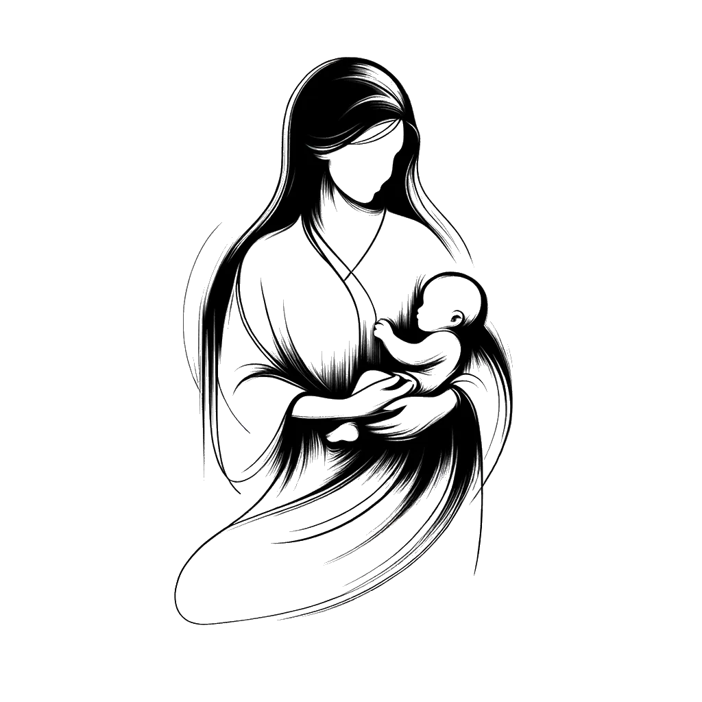 a clothed mother with her baby depicting the theme of tithing in black and white.