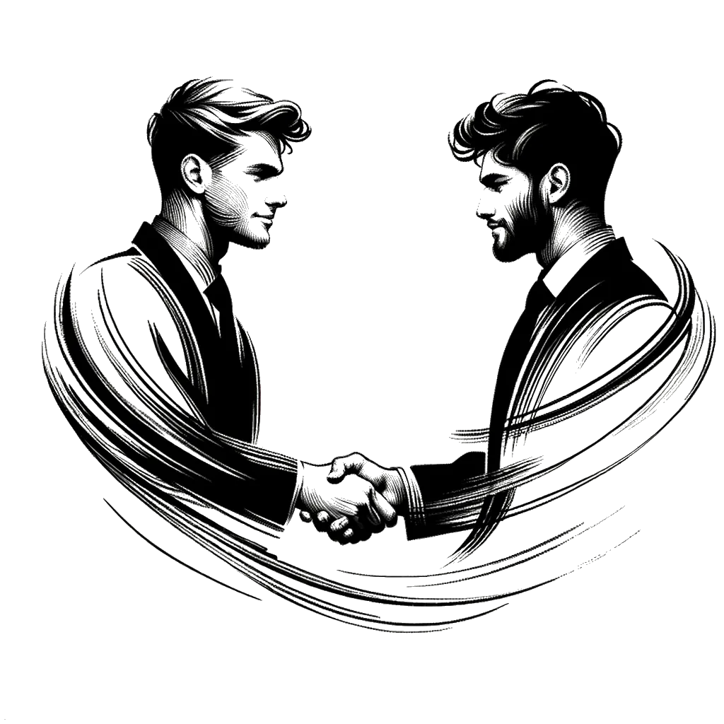 two men shaking hands depicting the theme of understanding in black and white.