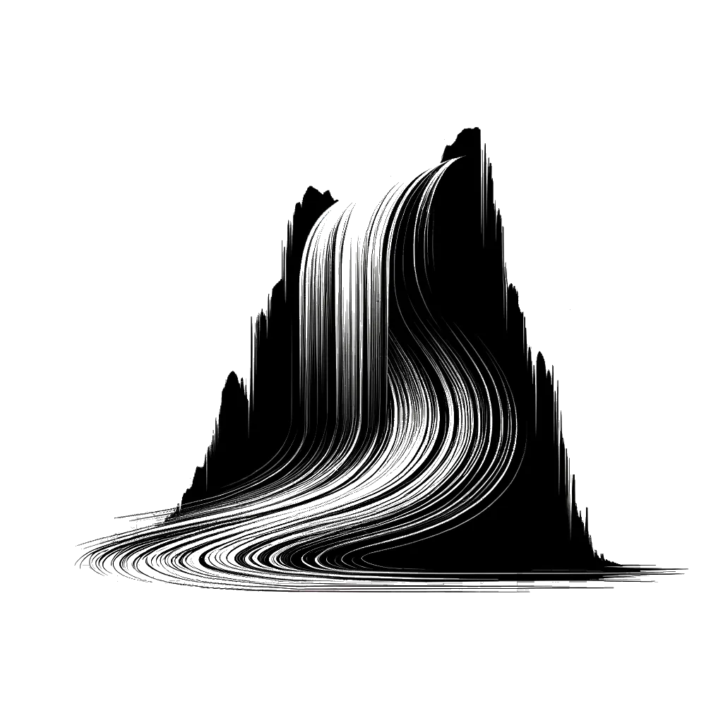 a waterfall depicting the theme of water in black and white.